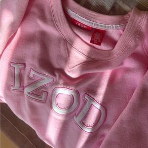 IZOD pink xxl crewneck sweater with rhinestone emblements.